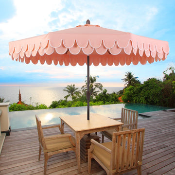 Tracy 9 ft. Classic MidCentury Scalloped Fringe Market Patio Umbrella